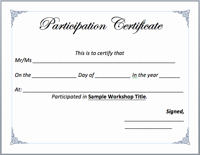 Certificate Of Participation Template Inspirational Workshop Participation Certificate Template – Microsoft