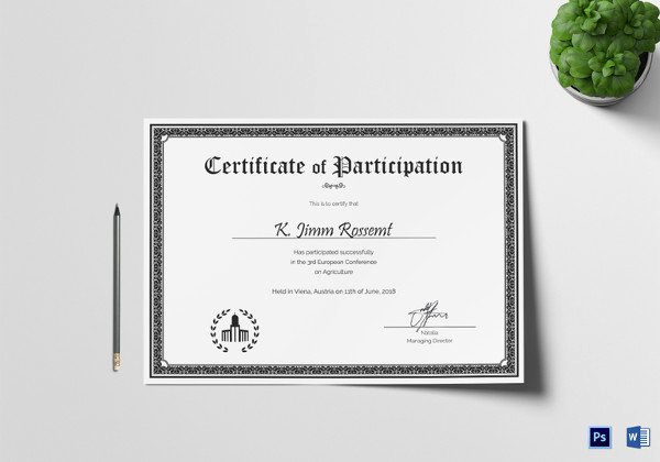 Certificate Of Participation Template New 31 Participation Certificate Templates Pdf Word Psd