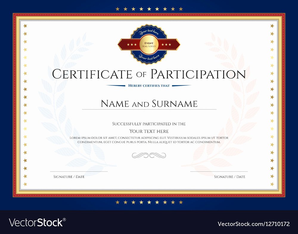 Certificate Of Participation Template New Certificate Of Participation Template with Laurel Vector Image