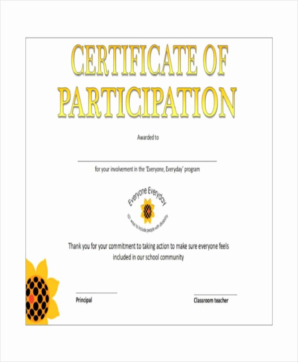Certificate Of Participation Template Unique Certificate Participation Template 7 Free Word Pdf