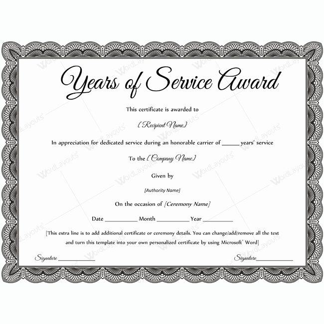 Certificate Of Service Template Unique Years Of Service Award 09