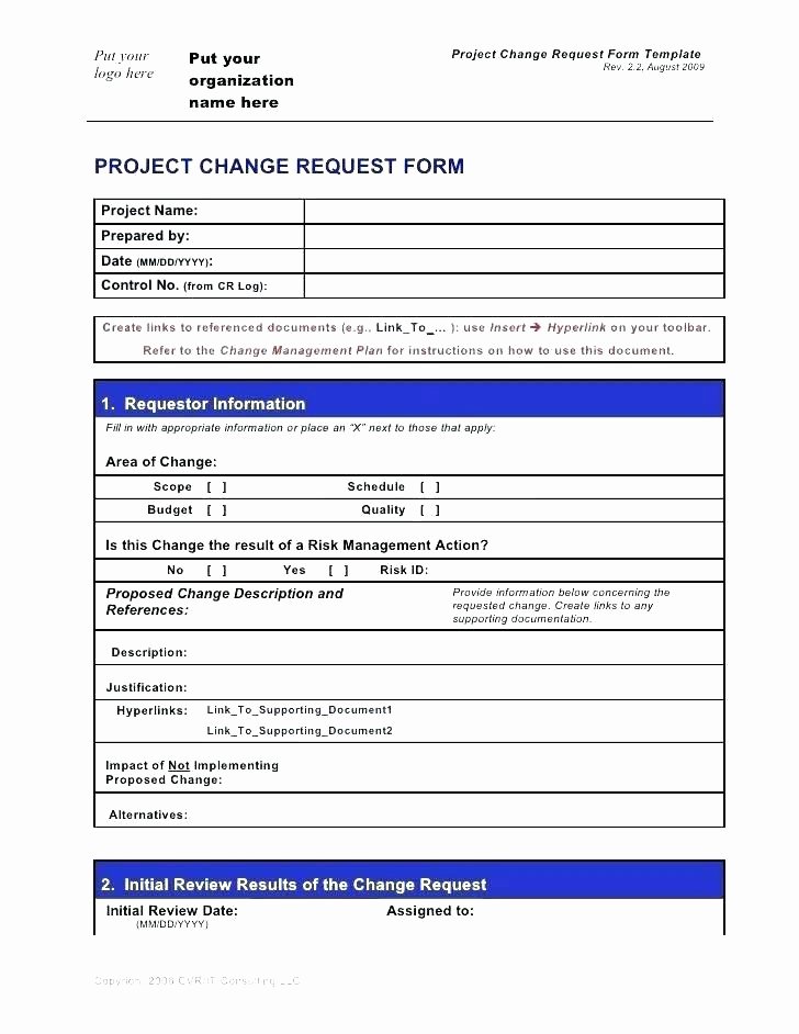 Change Management form Template Best Of Project Change Management Template