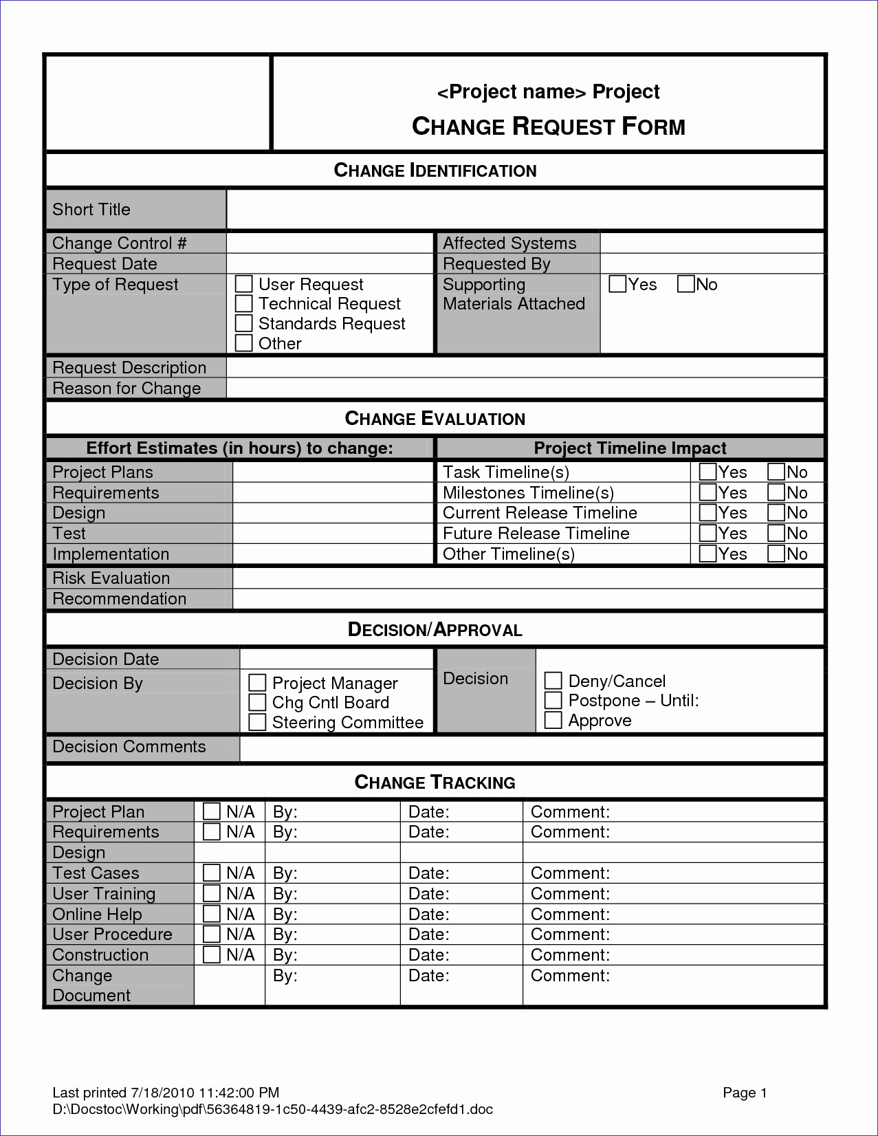 Change Management form Template Lovely Change Management form Template Portablegasgrillweber