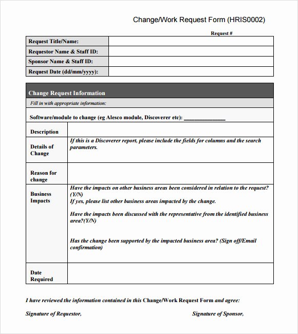 Change Management form Template Luxury 8 Change Request Samples