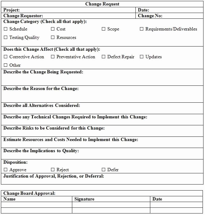 Change Management form Template Unique Change Request form Cr Pinterest