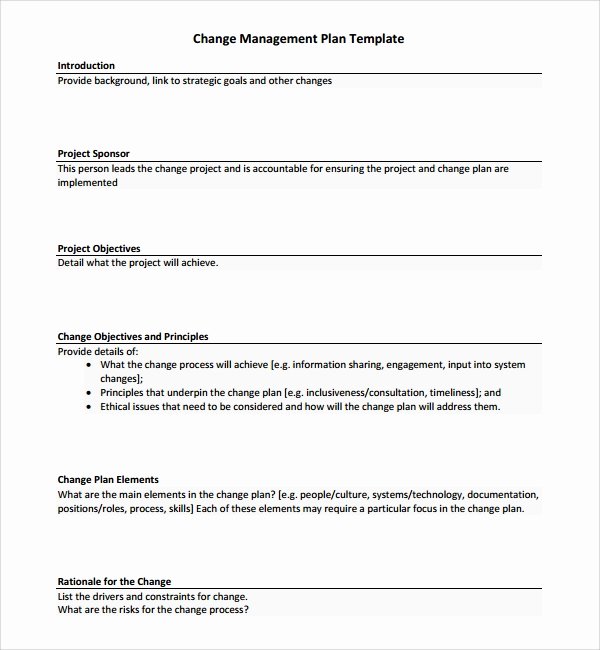 Change Management Planning Template Lovely Sample Change Management Plan Template 9 Free Documents