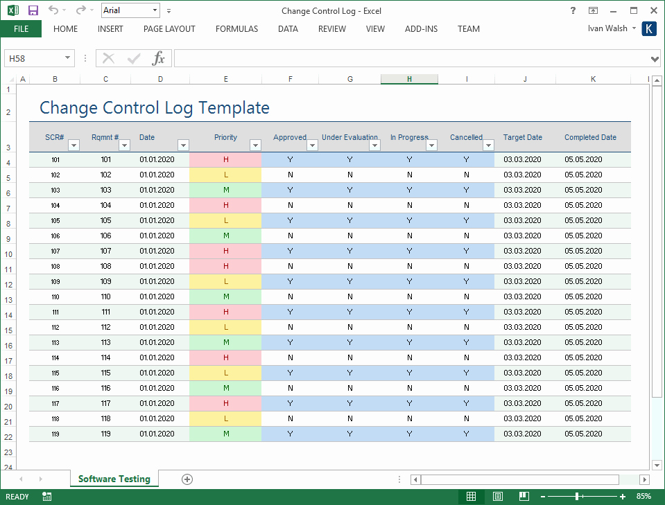 Change Management Template Excel Unique Change Control Log – Ms Excel Word – software Testing Template