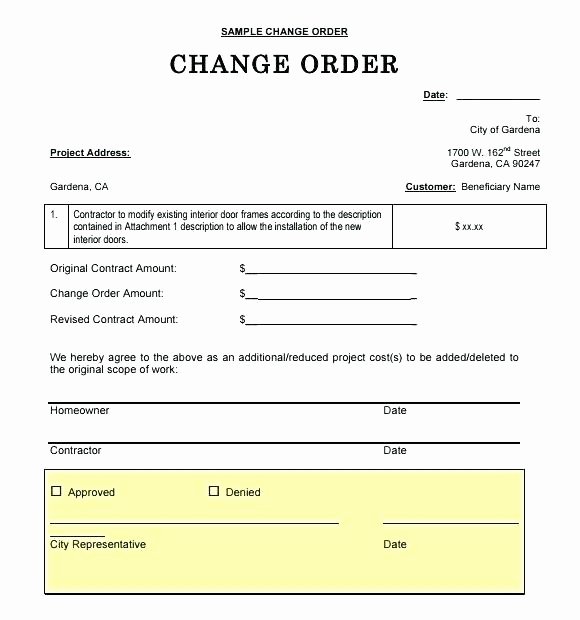 Change order form Template Luxury Change order form Construction Sample Pliant Template