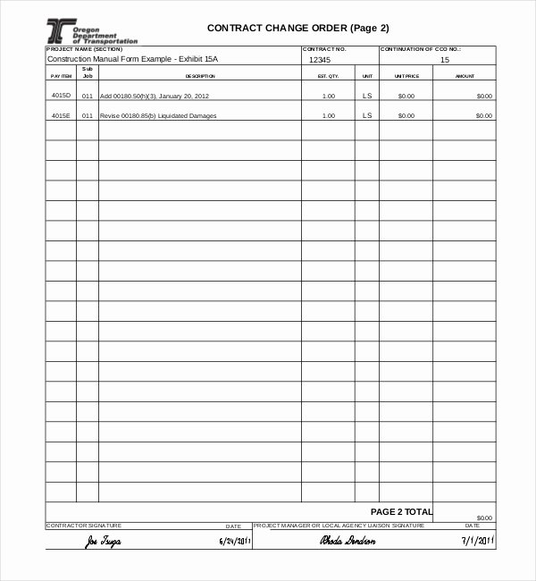 Change order forms Template Beautiful 10 Sample Construction Change order forms