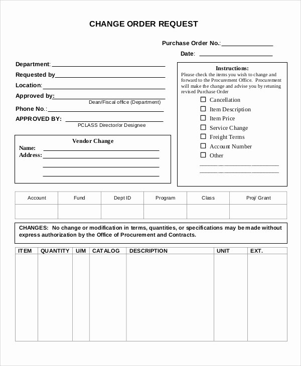 Change order forms Template New 12 Sample Change order forms