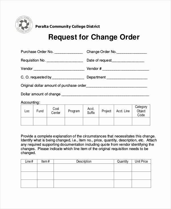 Change order Request Template Fresh Sample Change order Request forms 8 Free Documents In