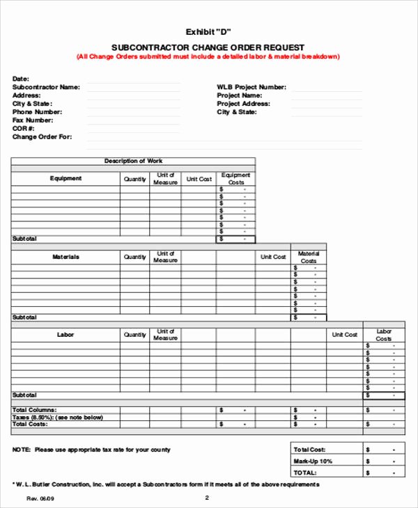Change order Request Template Lovely 8 Sample Change order Request forms