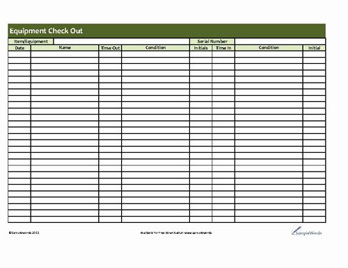 Check Out Sheet Template Lovely Printable Equipment Checkout form