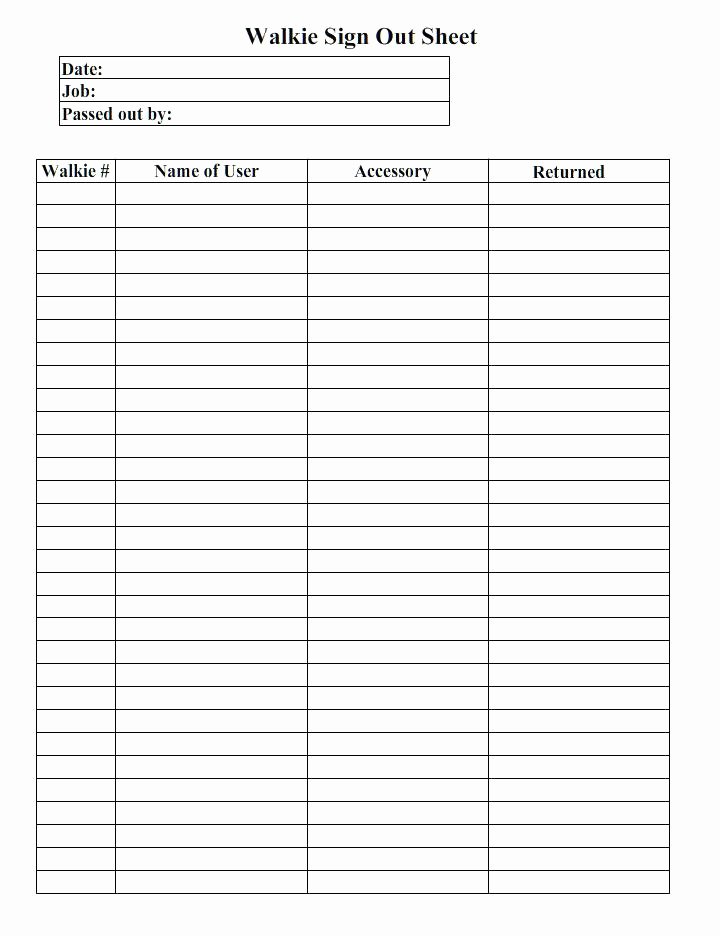 Check Out Sheet Template New Key Sign Out form Template tool Sheet Templates Agreement