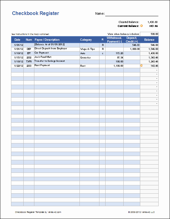Check Register Template Excel Luxury Free Excel Checkbook Register Printable