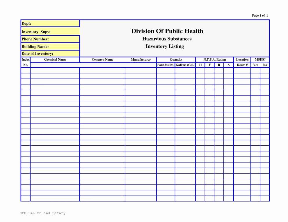 chemical inventory template excel