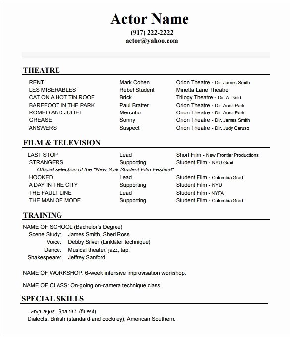 Child Actor Resume Template Best Of Kids Acting Resume