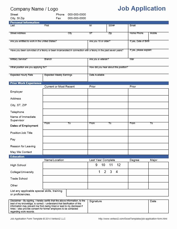Child Care Application Template Fresh Download the Job Application form From Vertex42