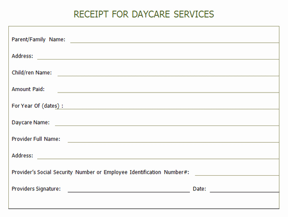 Child Care Receipt Template Awesome Receipt for Year End Daycare Services
