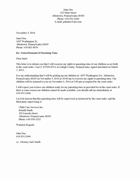 Child Custody Letter Template Awesome Divorce source Demand Letters for Child Access Visitation