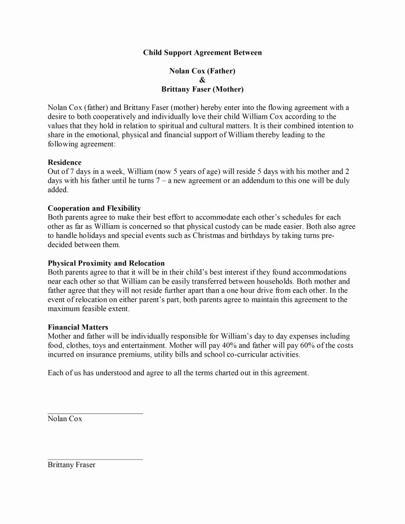 Child Support Agreement Template Beautiful Child Support Agreement Template Free Microsoft Word
