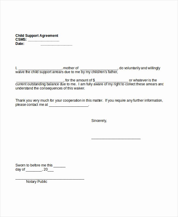 Child Support Letter Template Luxury 10 Child Support Agreement Templates Pdf Doc