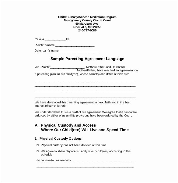 Child Visitation Agreement Template Awesome Custody Agreement Template – 10 Free Word Pdf Document