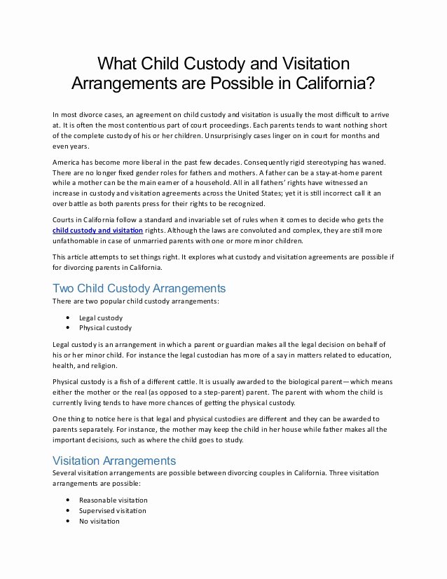 Child Visitation Agreement Template Lovely What Child Custody and Visitation Arrangements are