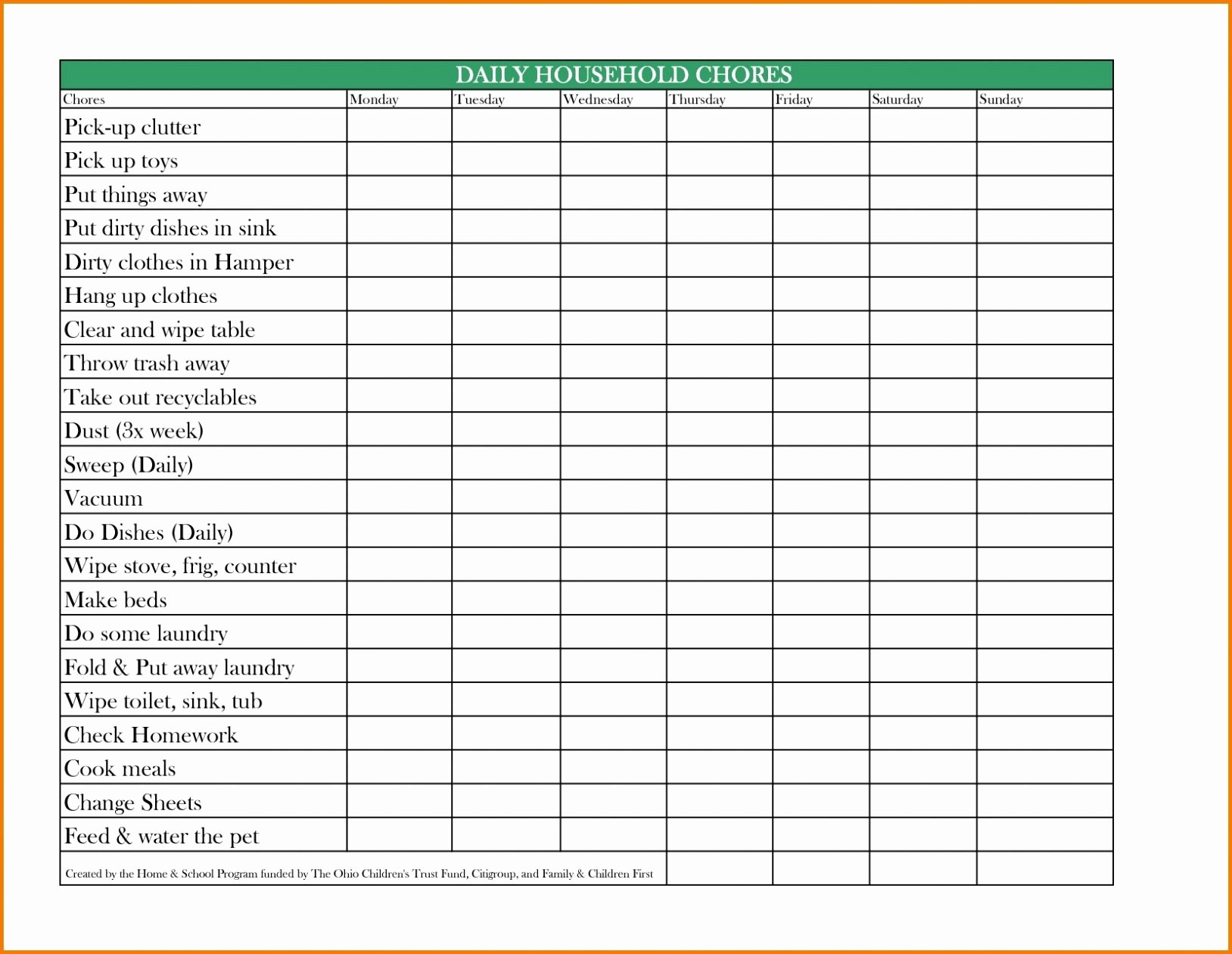 Children Chore Chart Template Unique Free Printable Daily Weekly Monthly Chore Chart Template