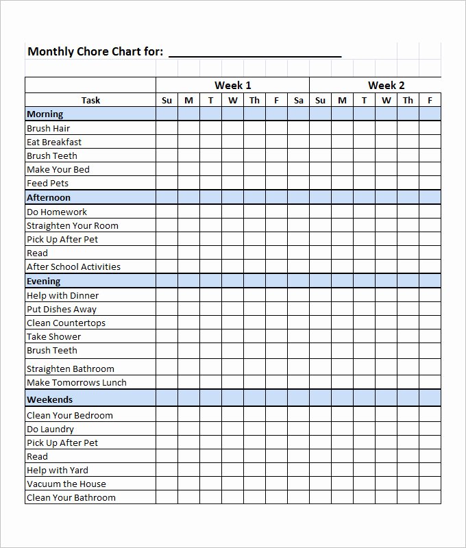 Chore Chart Template Excel Beautiful 10 Family Chore Chart Templates Pdf Doc Excel