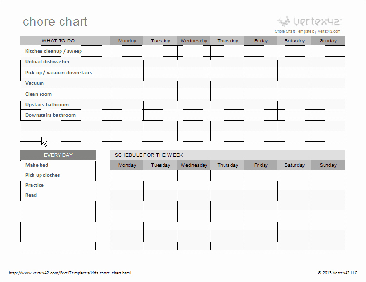 Chore Chart Template Excel Elegant Free Kids Chore Chart Template