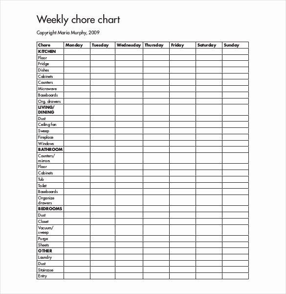 Chore Chart Template Word Awesome Weekly Chore Chart Template 24 Free Word Excel Pdf
