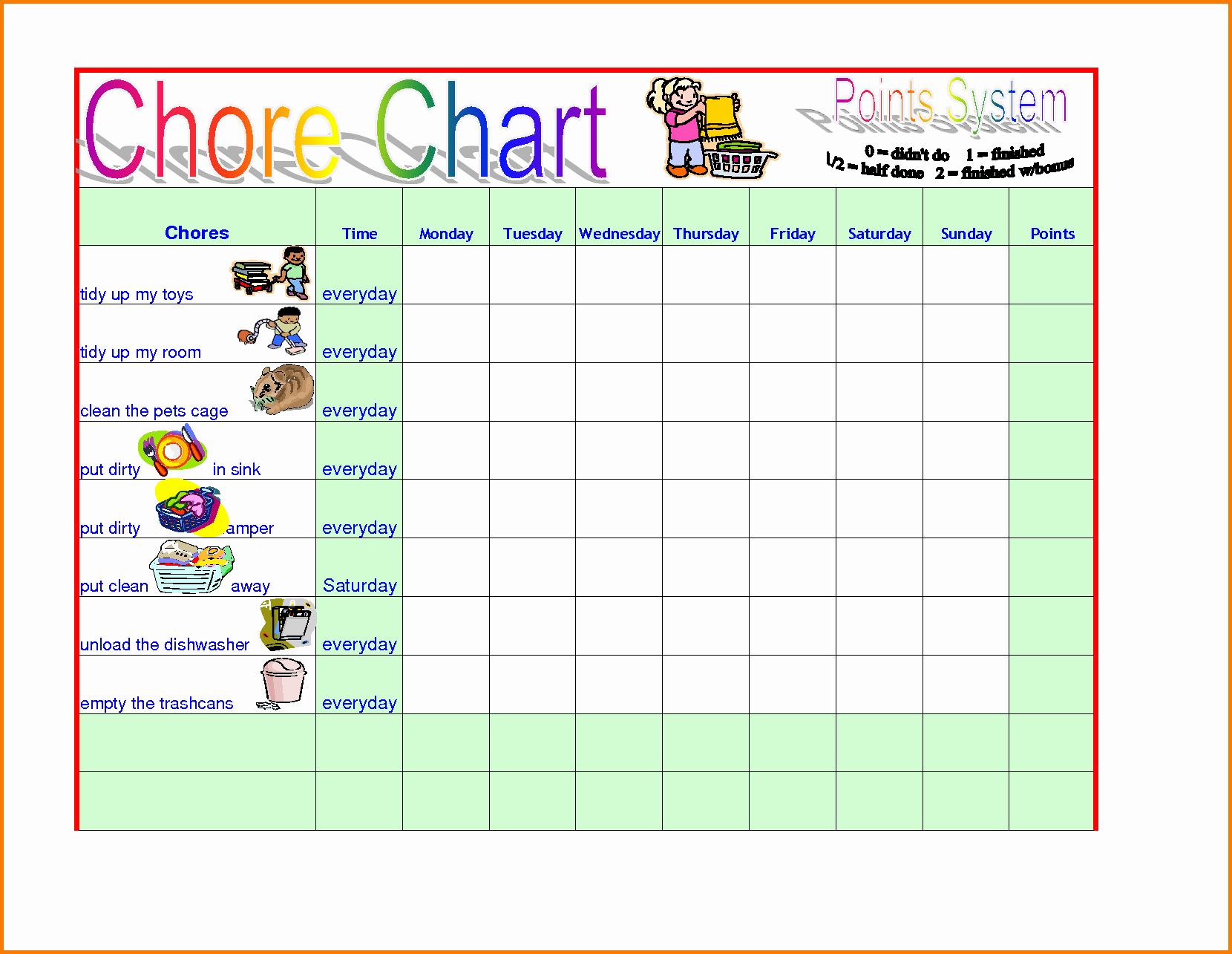 Chore Chart Template Word Unique Chore Template