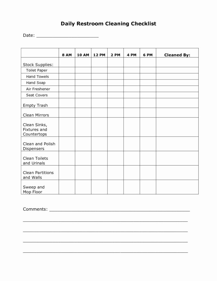 mercial cleaning checklist template