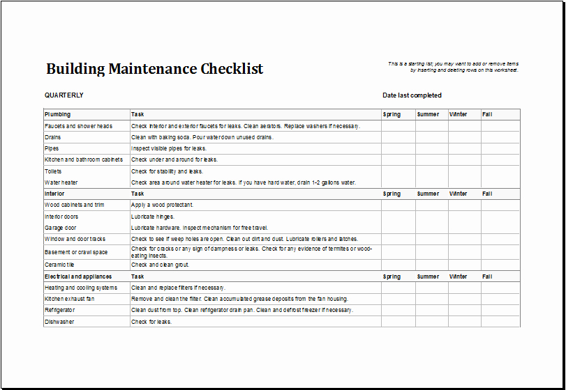 Church Cleaning Checklist Template Luxury 7 Facility Maintenance Checklist Templates Excel Templates