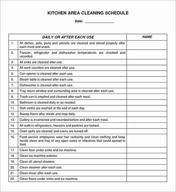 Church Cleaning Checklist Template Unique Kitchen Schedule Templates 15 Free Word Excel Pdf
