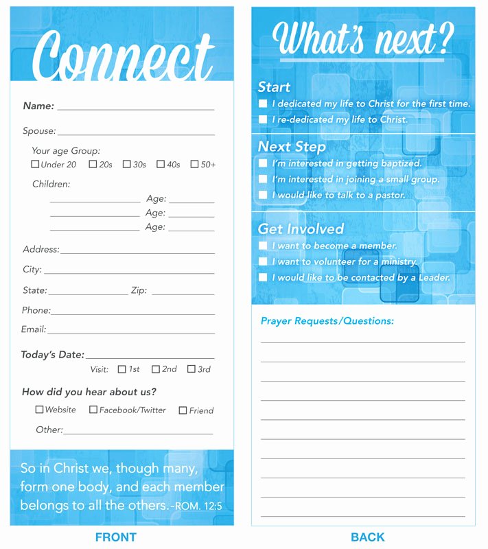 Church Connection Card Template Lovely Connection Card Blue Connection Card Church Other