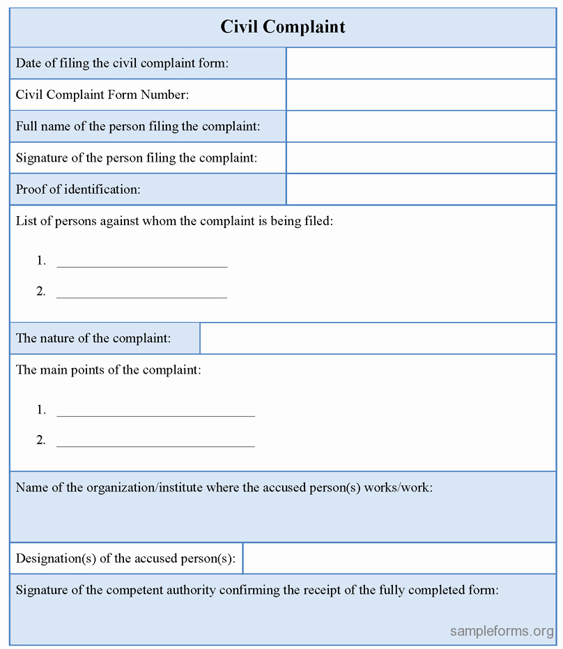 Civil Complaint Template Word Beautiful Civil Plaint form Sample forms