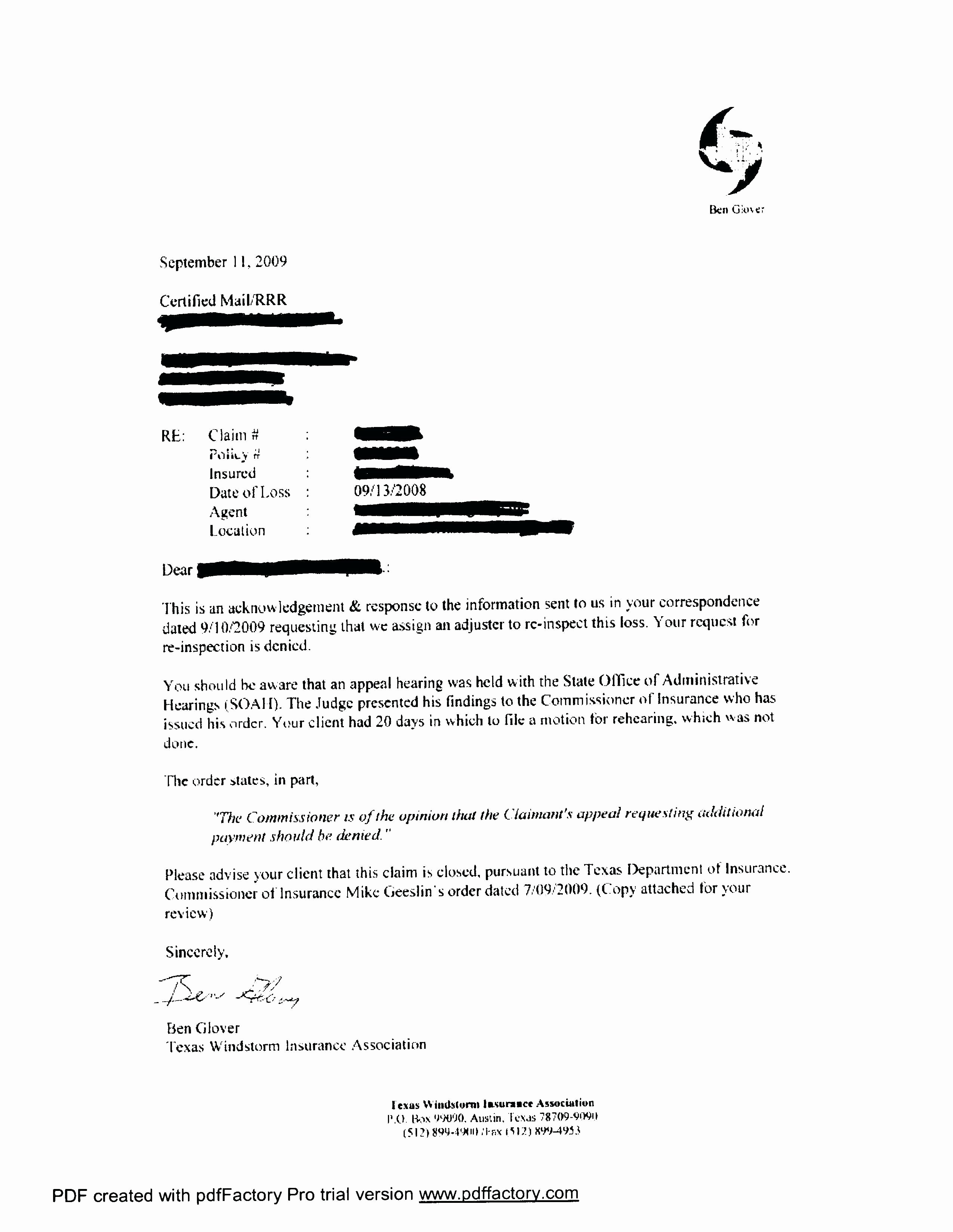 Claim Denial Letter Template Luxury Appeal Letter Example Template for Health Insurance Denial