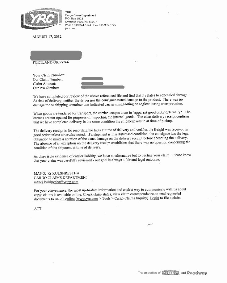 Claim Denial Letter Template New Damaged Freight Lookup beforebuying
