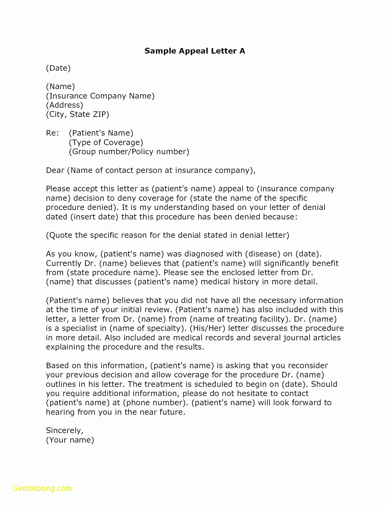 Claim Denial Letter Template New Sample Appeal Letter to Insurance Pany From Patient