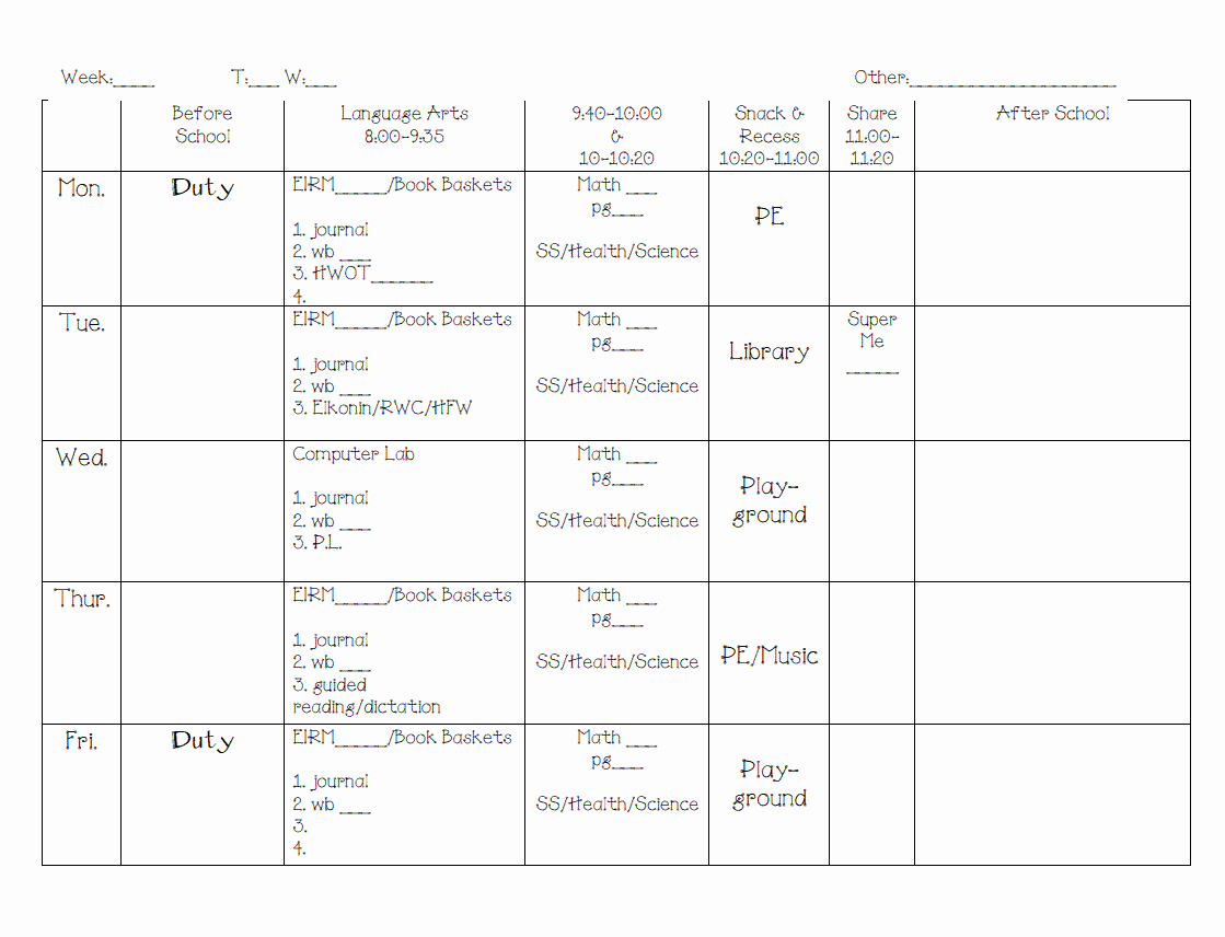 Classroom Daily Schedule Template Luxury Daily Schedule and some Math Centers