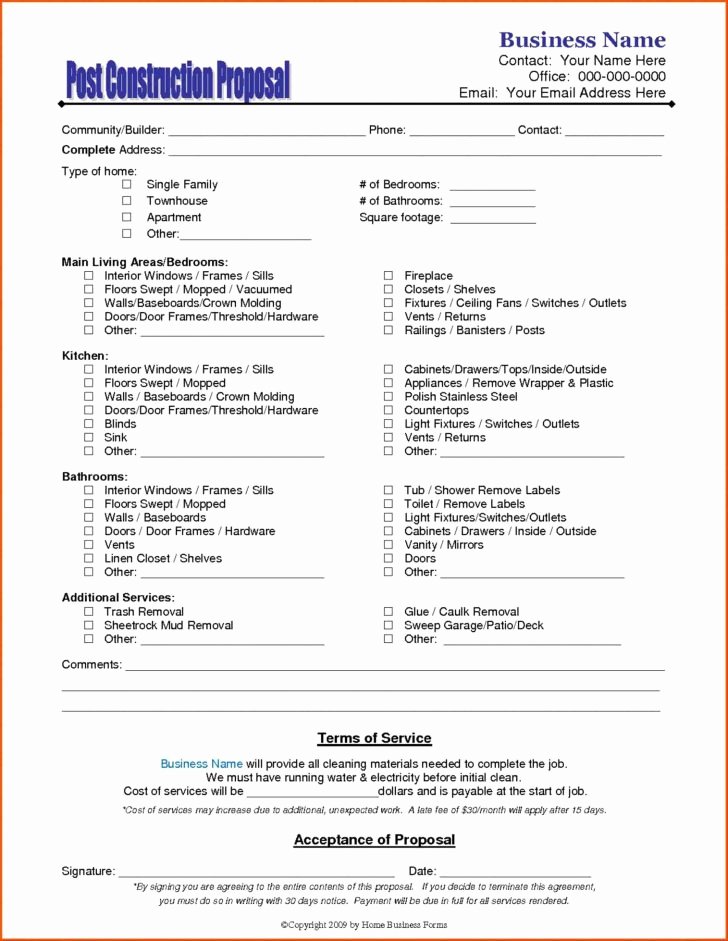 Cleaning Bid Proposal Template Lovely Cleaning Bid forms Luxury Free Construction Proposal