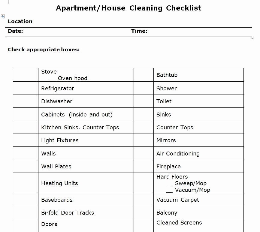 Cleaning Checklist Template Word New Apartment Cleaning Checklist Word Template