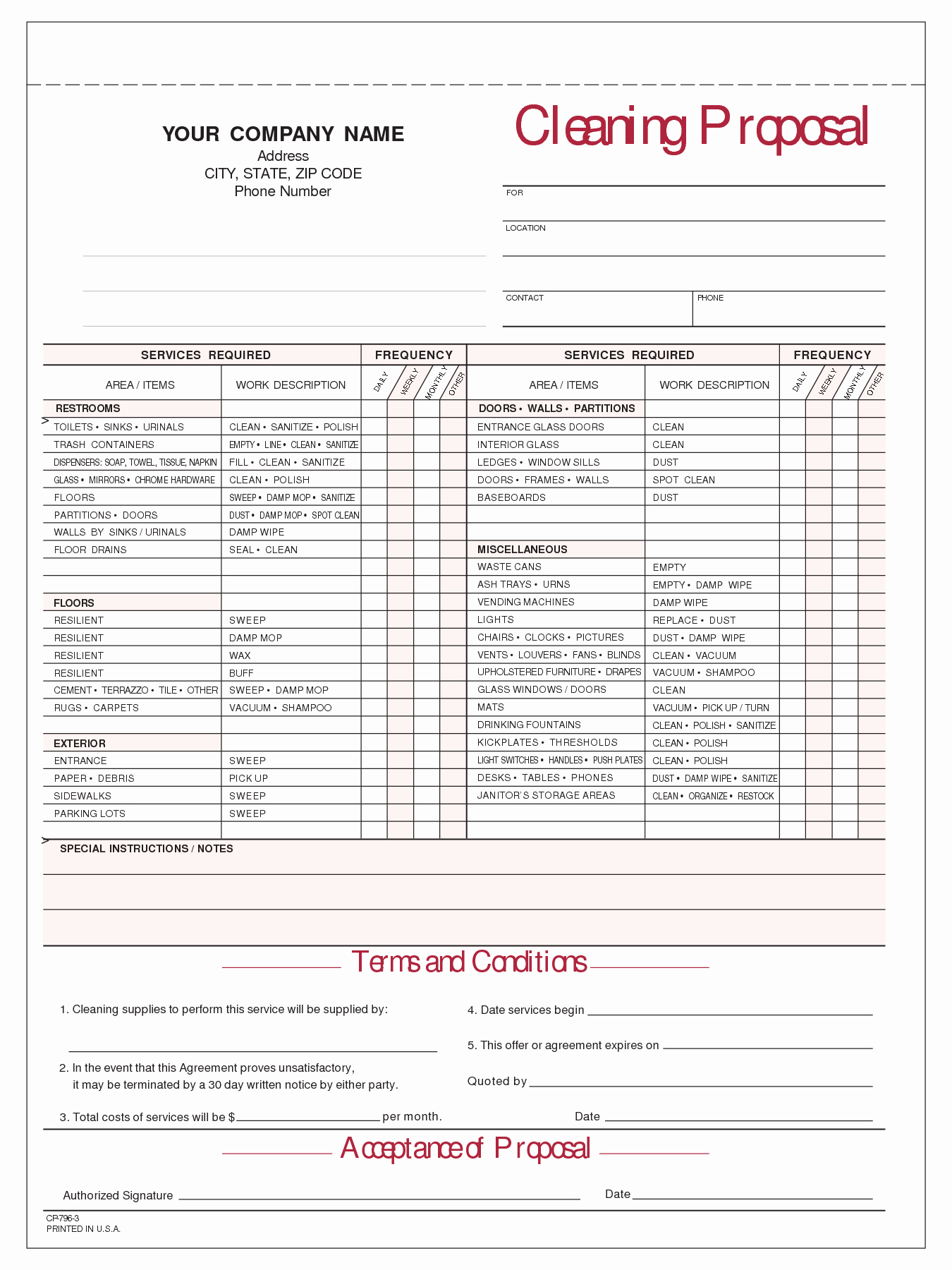Cleaning Service Checklist Template Fresh Janitorial Cleaning Proposal Templates