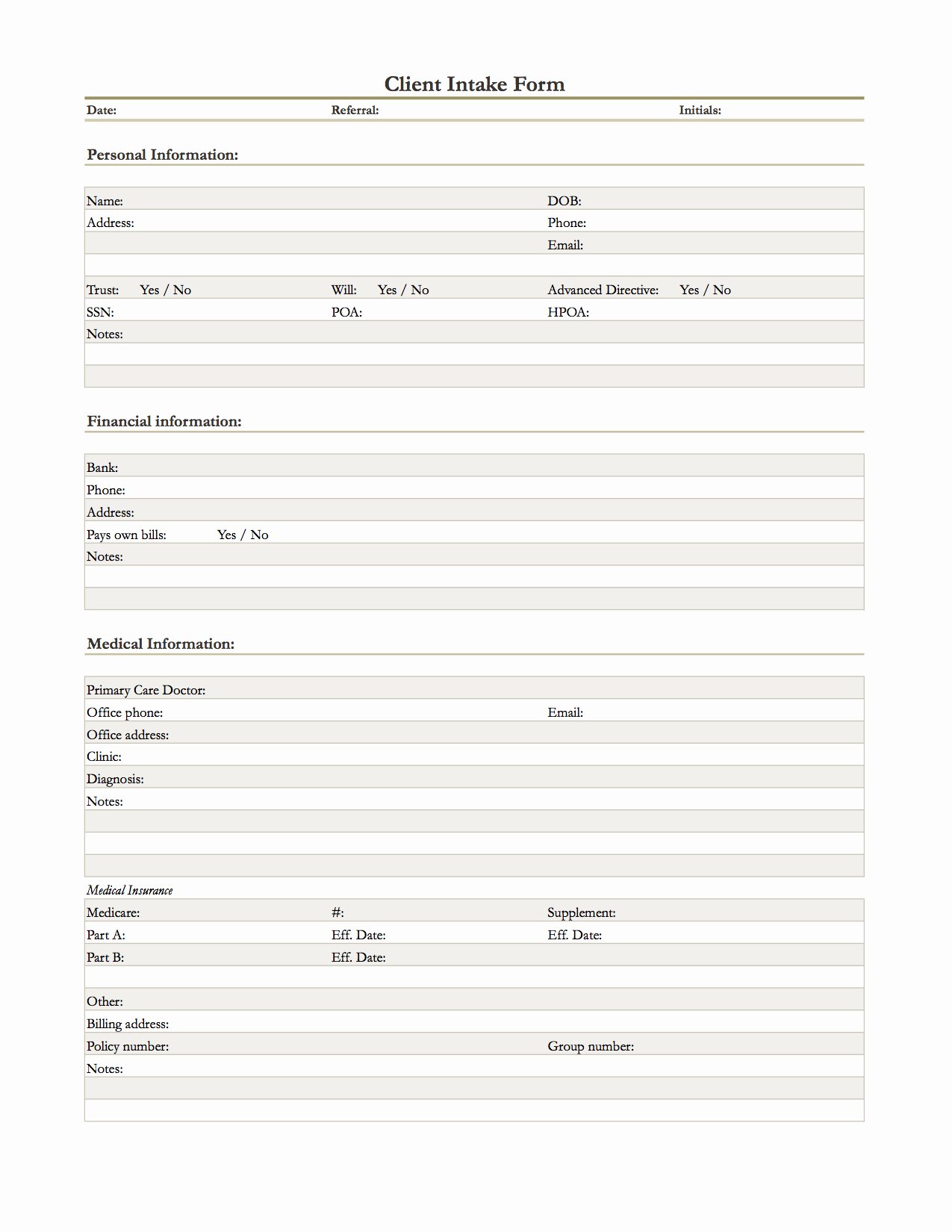 Client Information form Template Awesome Operational Templates
