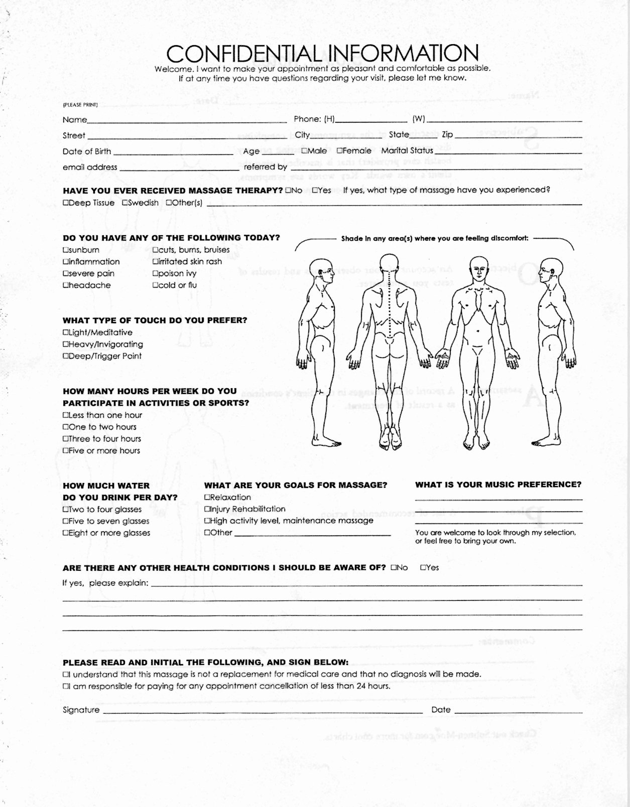 Client Intake form Template Fresh Massage Client Intake form