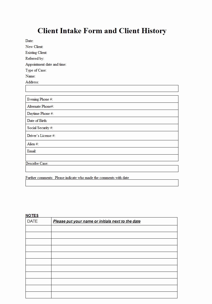 Client Intake form Template Inspirational Client Intake form Template Sample
