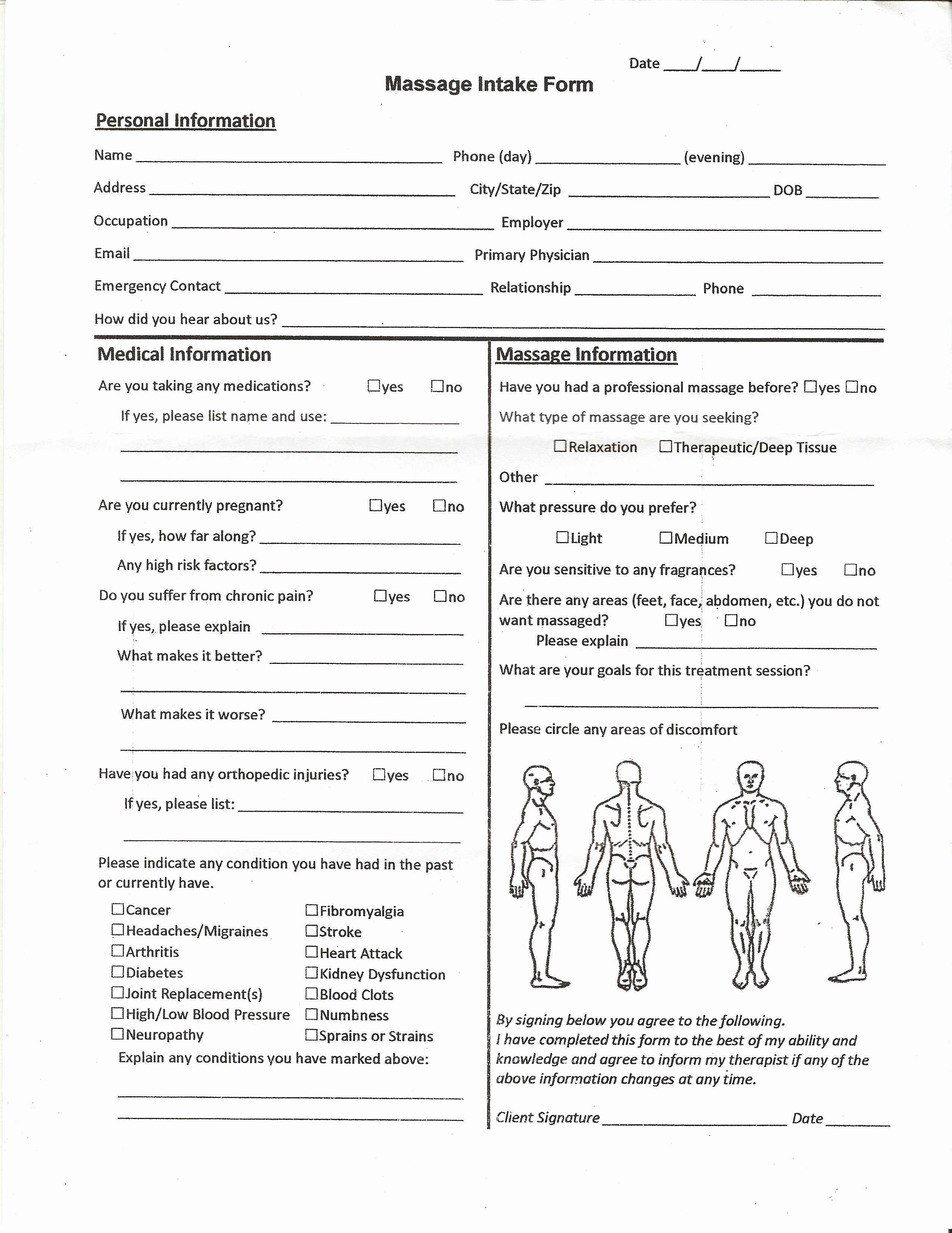 Client Intake form Template Luxury Massage Intake form Nicetobeatyou