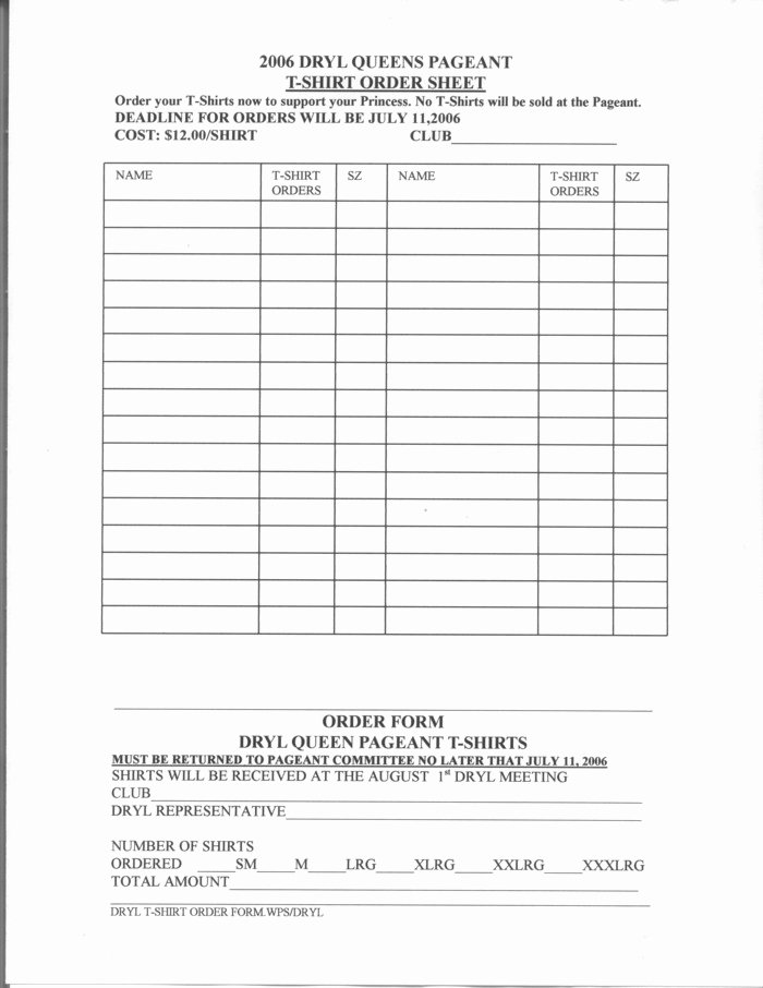 Clothing order form Template Inspirational T Shirt order form Template